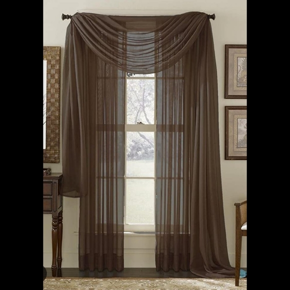Brown Scarf Valance Soft Sheer Viole Window Panel Curtain 21 - Picture 2 of 6